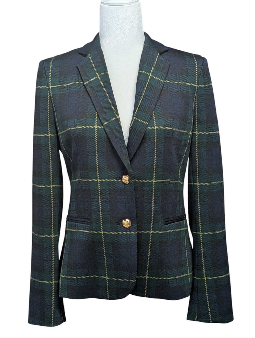 Lauren Ralph Lauren Black Watch Plaid Jersey Knit Blazer Size Medium